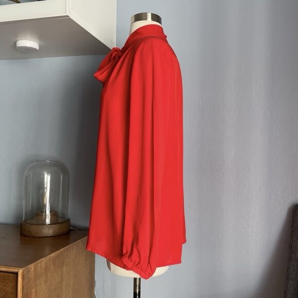 Steven Alan Silk Button Front Blouse Neck-Tie Bow Red Size L - Picture 4 of 8